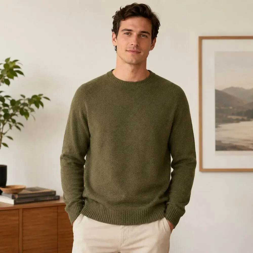 J.Crew Men’s Medium Lambswool Blend Crewneck Sweater Olive Green Nylon Wool